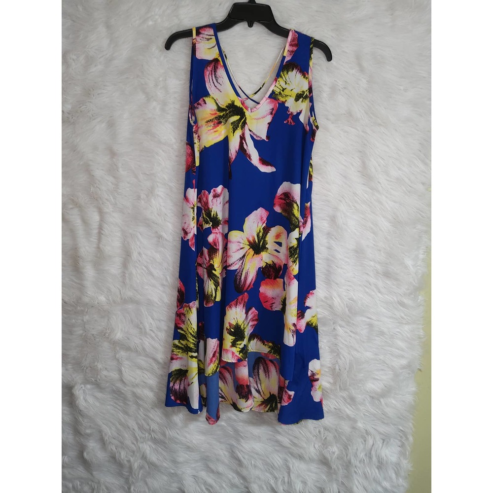 Women's Aime Dress Blue Pink Floral V Neck Cross Back Size Medium